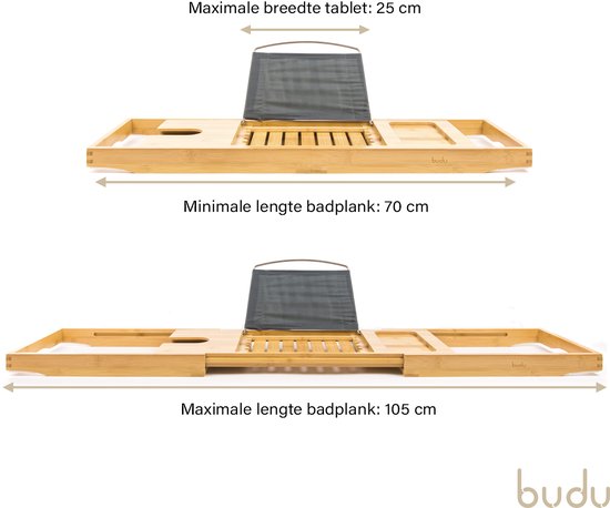 Budu Badplank Bamboe - Badplank voor in bad - Verstelbaar badrek - Houten badplank - Badrekje - Badplank hout - 70-105 cm