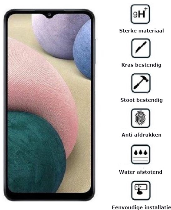 Schermprotector met sterke 9H materiaal, kras- en stootbestendig, anti-afdrukken en waterafstotend.