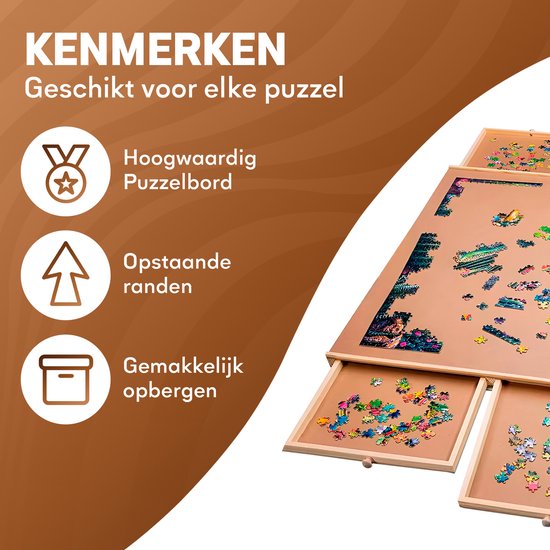 Asawa Puzzelbord Opvouwbaar - Puzzeltafel met Opbergsysteem - 1500 Stukjes - 92x68 cm - 4 Lades - Houten Puzzelplaat - Puzzelmat - Puzzelmap - Portapuzzle
