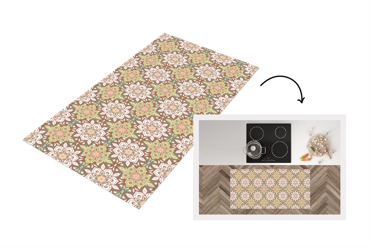 KitchenYeah Keukenloper 120x60 cm - Keukenmat vinyl Mandala - Bohemian - Bloemen - Patronen - Keukenmatten loper - Keuken vloerkleed tapijt