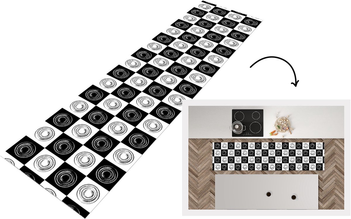 KitchenYeah Keukenloper - Keukenmat vinyl Patronen - Schaakbord - Zwart Wit - Keukenmatten loper - Keuken vloerkleed tapijt, foto 4
