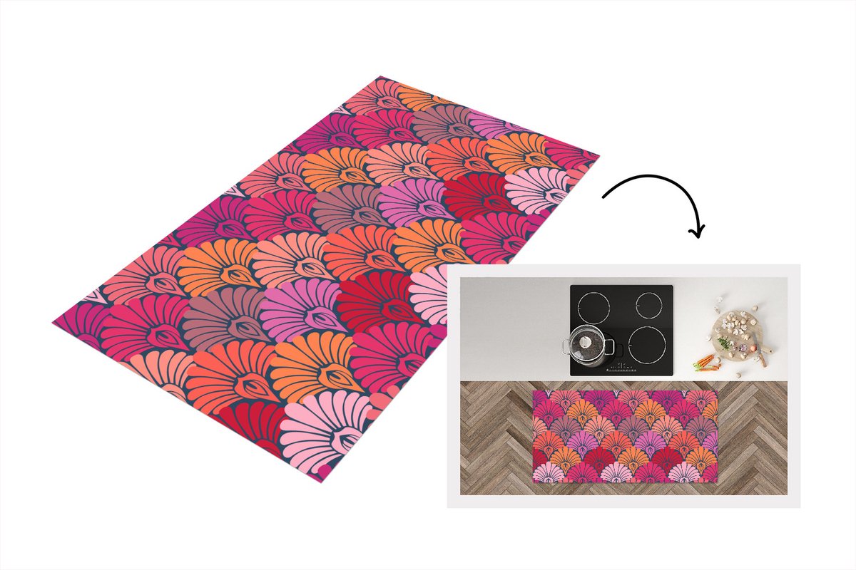 KitchenYeah Keukenloper 120x60 cm - Keukenmat vinyl Patronen - Art Deco - Roze - Bloemen - Keukenmatten loper - Keuken vloerkleed tapijt