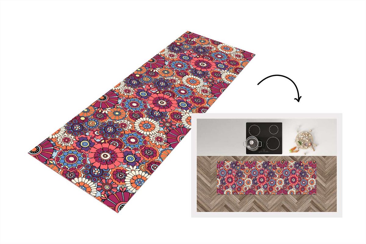 KitchenYeah Keukenloper 180x60 cm - Keukenmat vinyl Vintage - Patronen - Bloemen - Planten - Keukenmatten loper - Keuken vloerkleed tapijt
