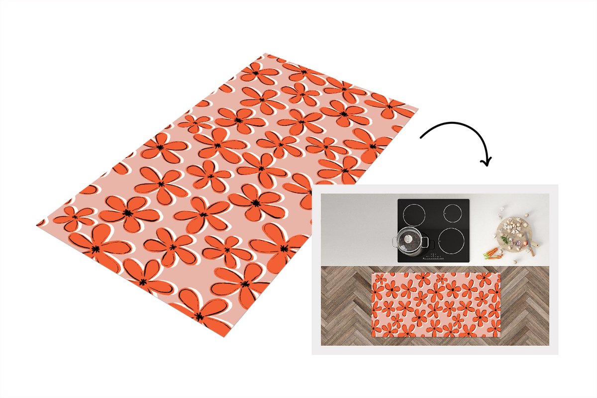 KitchenYeah Keukenloper 120x60 cm - Keukenmat vinyl Patronen - Vintage - Bloem - Keukenmatten loper - Keuken vloerkleed tapijt Bloemen