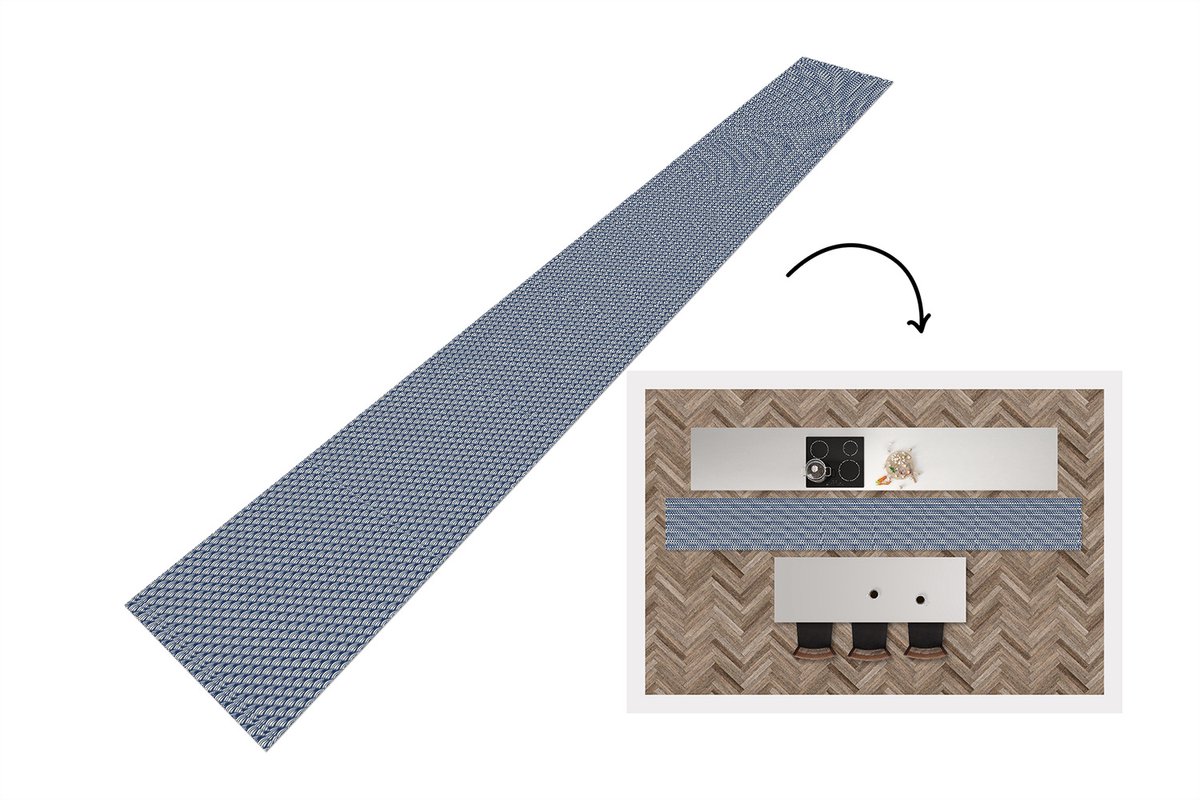 KitchenYeah Keukenloper 400x50 cm - Keukenmat vinyl Japan - Blauw - Wit - Patronen - Keukenmatten loper - Keuken vloerkleed tapijt