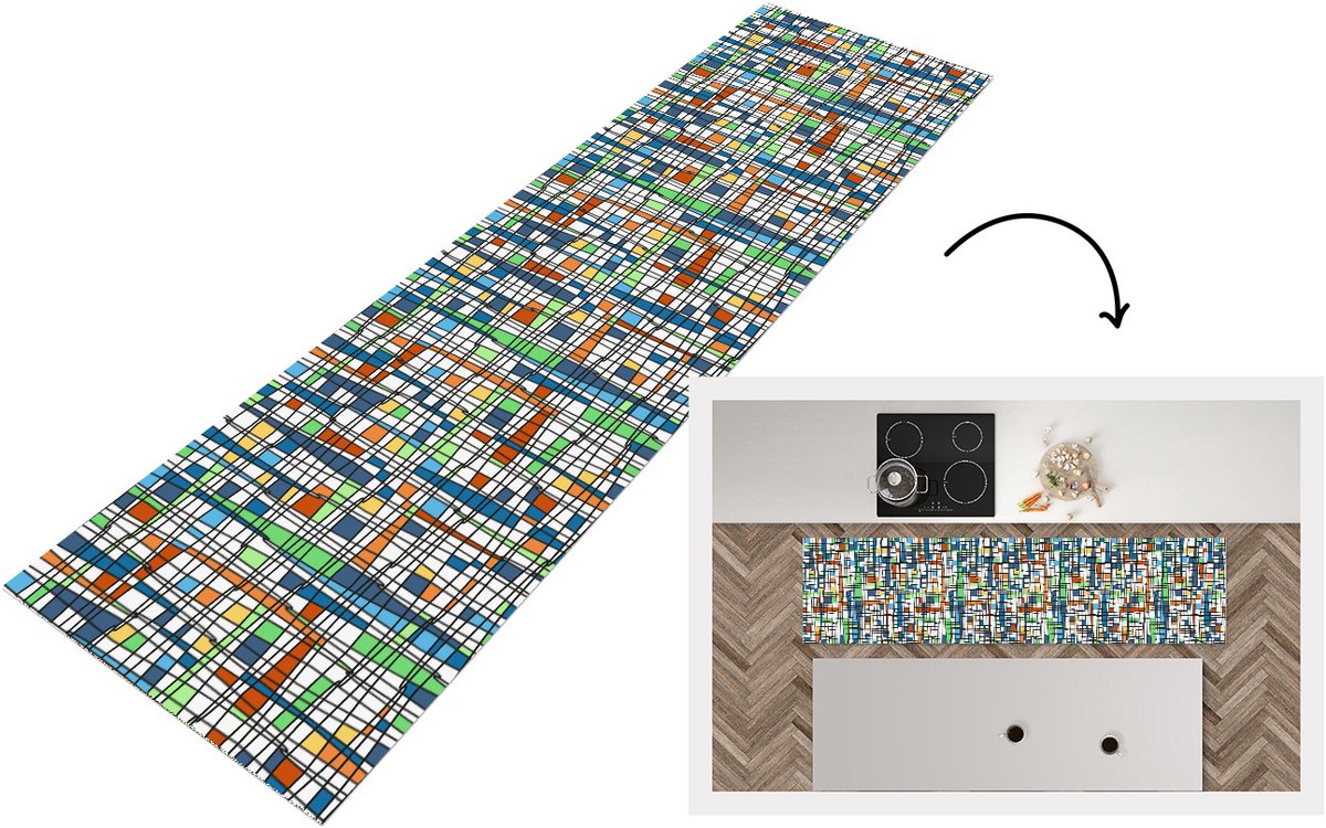 KitchenYeah Keukenloper - Keukenmat vinyl Patronen - Lijn - Wit - Keukenmatten loper - Keuken vloerkleed tapijt, foto 2