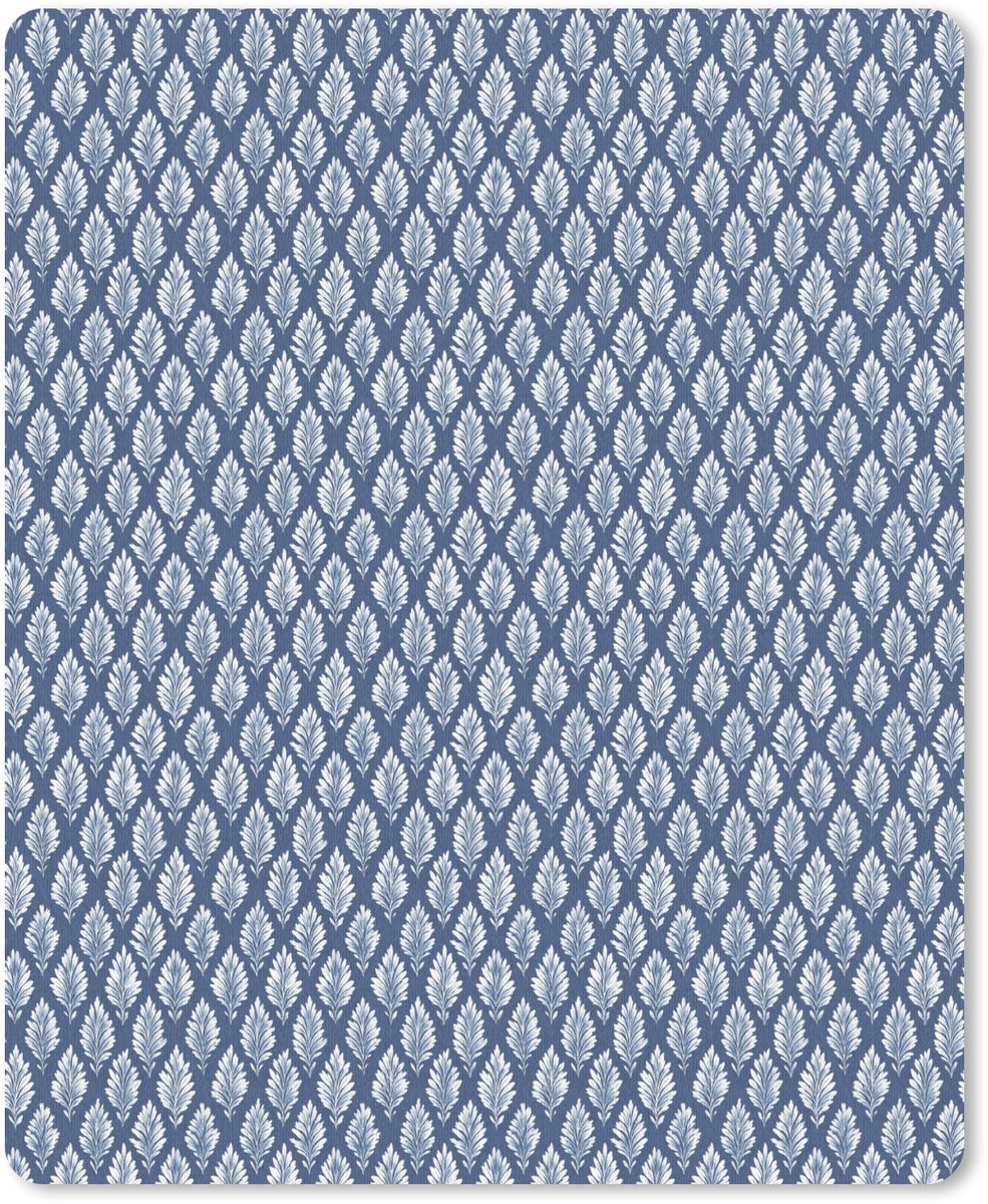 Muismat 19x23 cm - Mousepad Bladeren - Wit - Blauw - Patroon - Muismatten