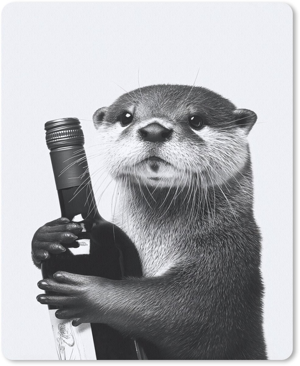 Muismat 19x23 cm - Mousepad Wijnfles - Otter - Zwart - Muismatten