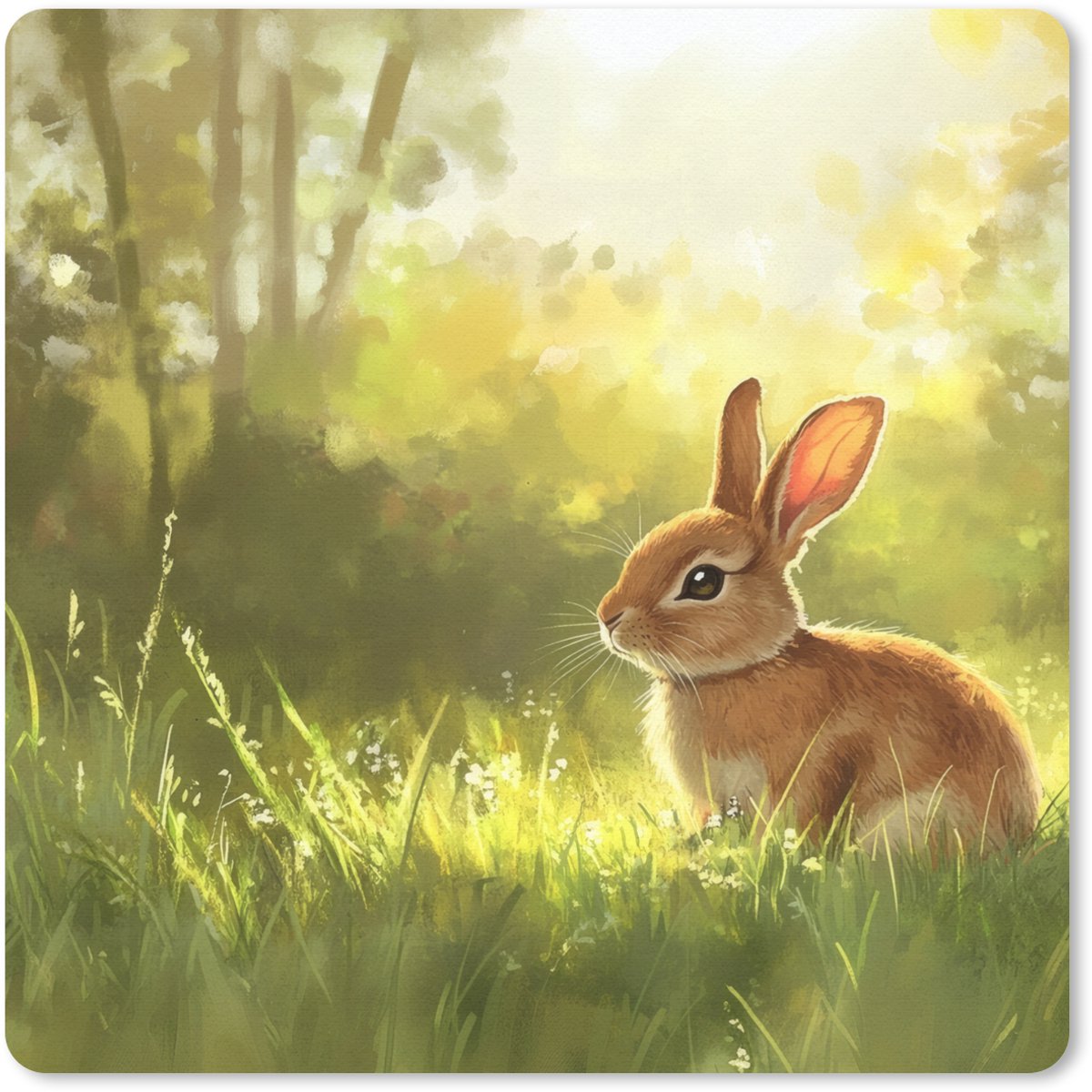 Muismat 30x30 cm - Mousepad Konijn - Zonlicht - Bos - Muismatten