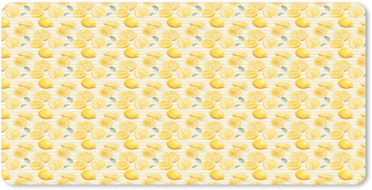 Muismat XXL 120x60 cm - Bureau onderlegger - Bureau mat Frans - Citroen - Strepen - Geel - Groen - Bureaumat - Gaming mousepad xl - Bureaulegger groot - Computer deskmat