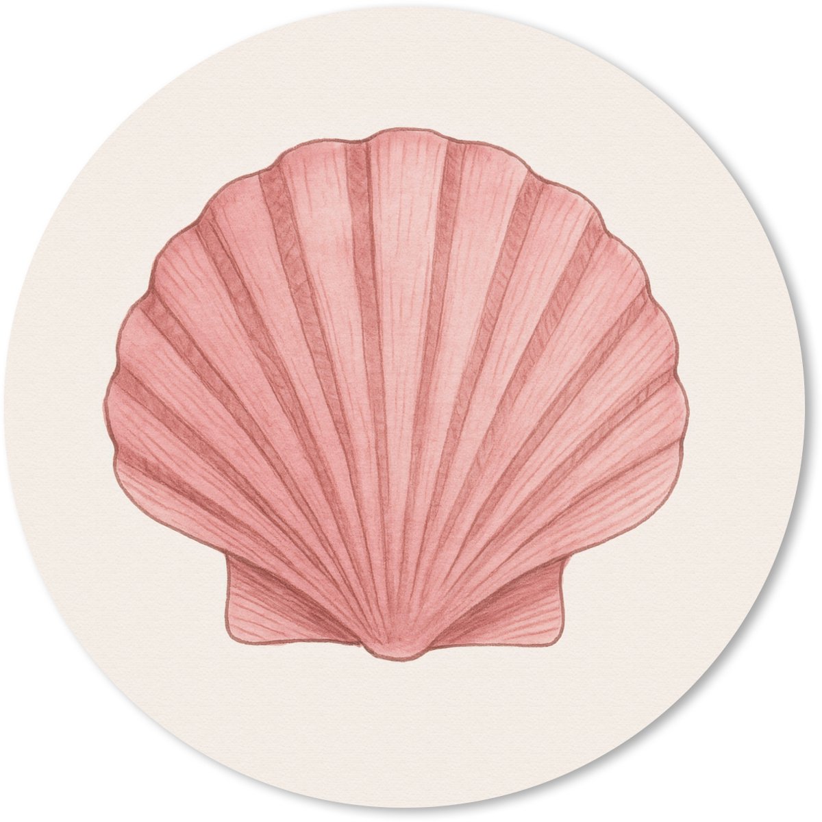 Muismat rond 50x50 cm - Mousepad Schelp - Roze - Ribbels - Ronde muismatten