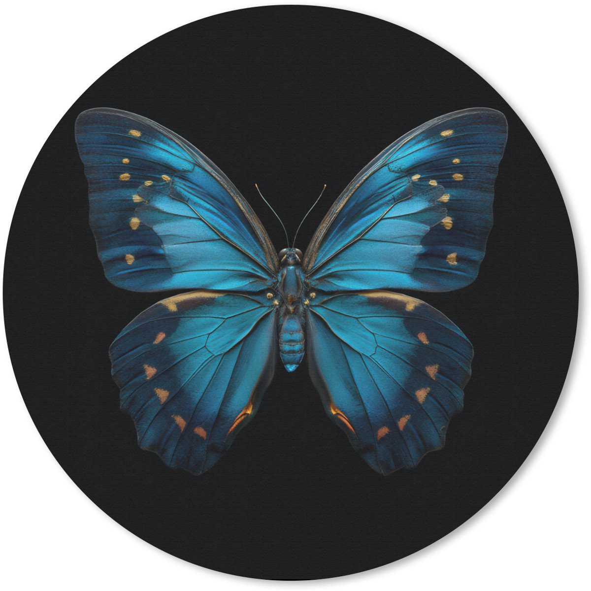 Muismat rond 50x50 cm - Mousepad Vlinder - Blauw - Contrast - Ronde muismatten