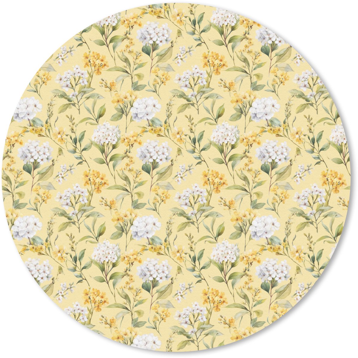 Muismat rond 30x30 cm - Mousepad Frans - Citroen - Bloesem - Wit - Geel - Ronde muismatten