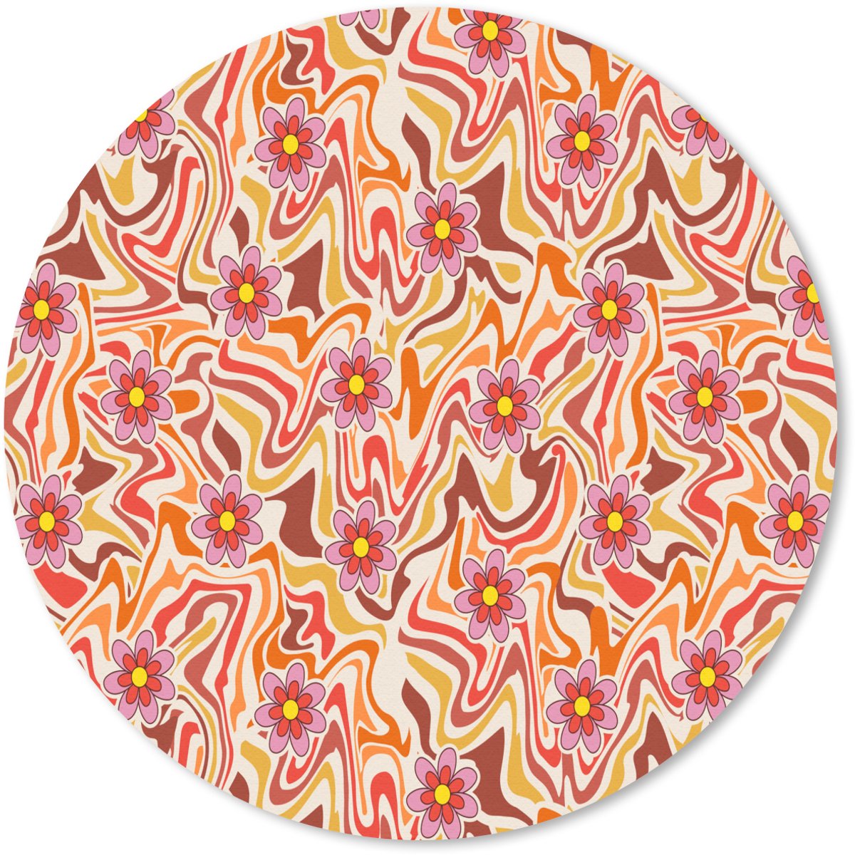 Muismat rond 40x40 cm - Mousepad Retro - Bloemen - Patroon - Ronde muismatten