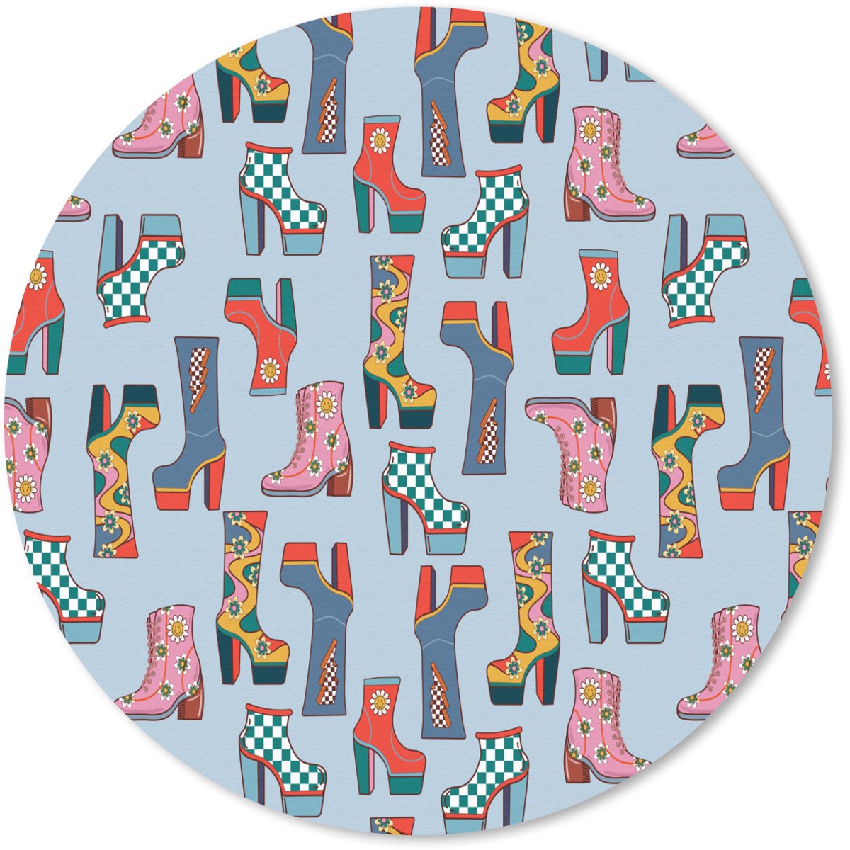 Muismat rond 30x30 cm - Mousepad Laarzen - Patroon - Disco - Ronde muismatten