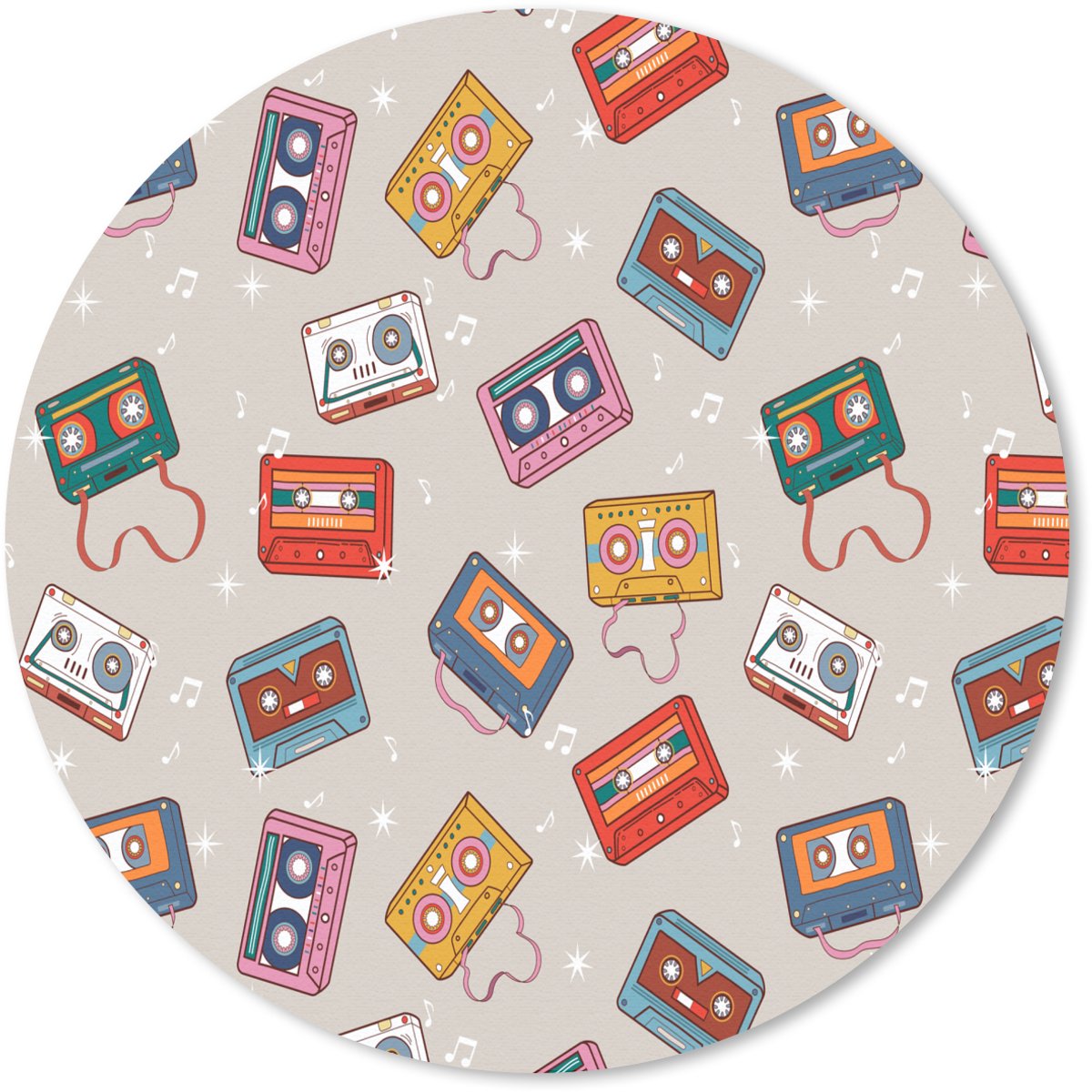 Muismat rond 20x20 cm - Mousepad Muziek - Cassette - Patroon - Ronde muismatten