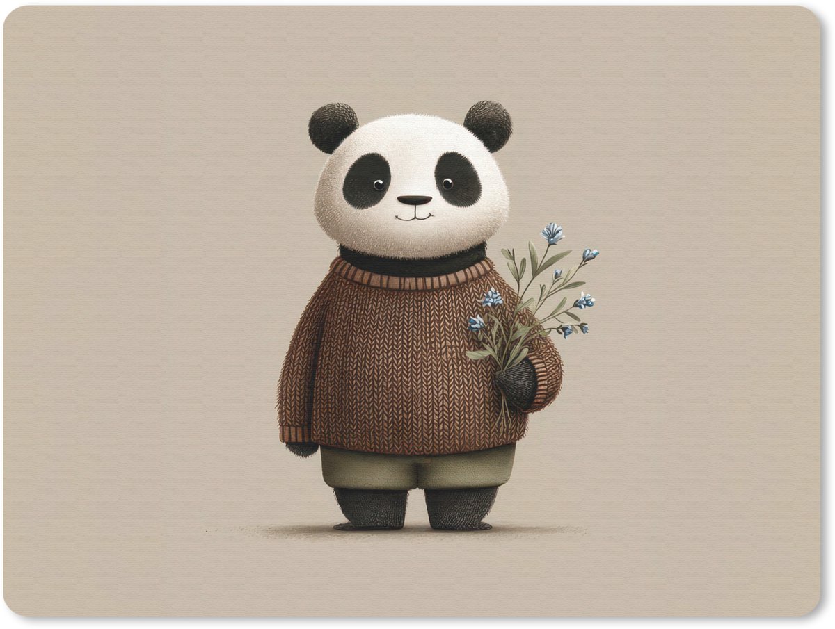Muismat 23x19 cm - Mousepad Panda - Blauwe bloemen - Zachtheid - Muismatten