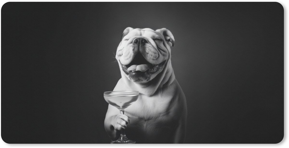 Muismat XXL 100x50 cm - Bureau onderlegger - Bureau mat Buldog - Hond - Glas - Bureaumat - Gaming mousepad xl - Bureaulegger groot - Computer deskmat