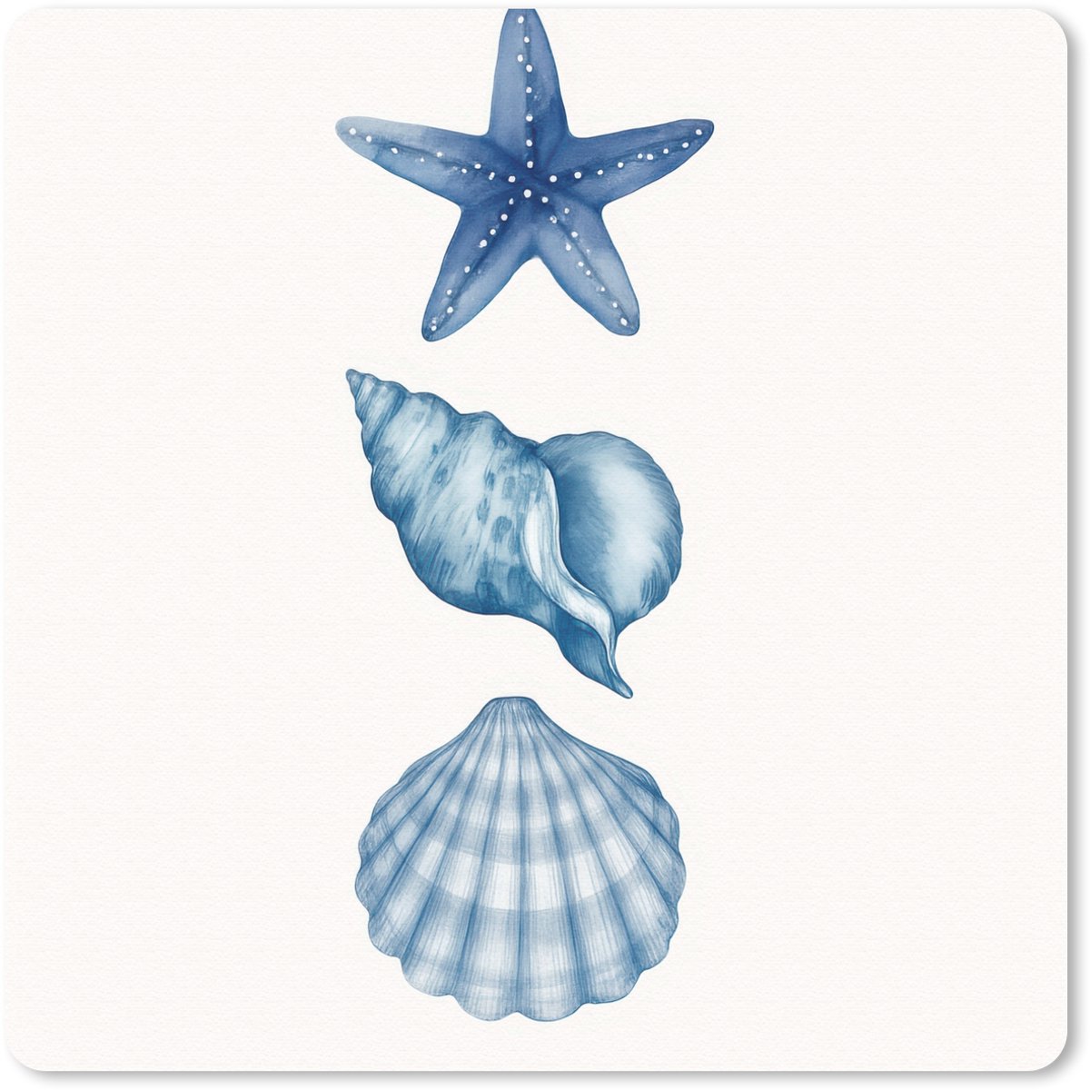 Muismat 20x20 cm - Mousepad Zeester - Schelpen - Blauw - Muismatten