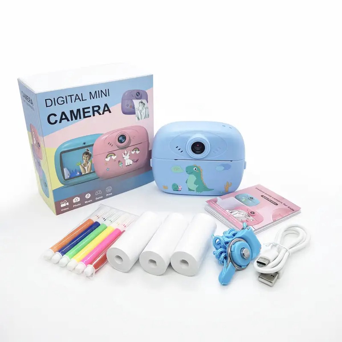 Kinder Instant Print Camera – Blauwe Astronaut Design – Inclusief 3 Rolletjes Fotopapier, 6 Kleurstiften, Lanyard, USB-Kabel & Fotoframes – 6,1 cm Scherm, 1300mAh Batterij – Creatieve Digitale Camera voor Kinderen, Direct Foto’s Printen, Perfect