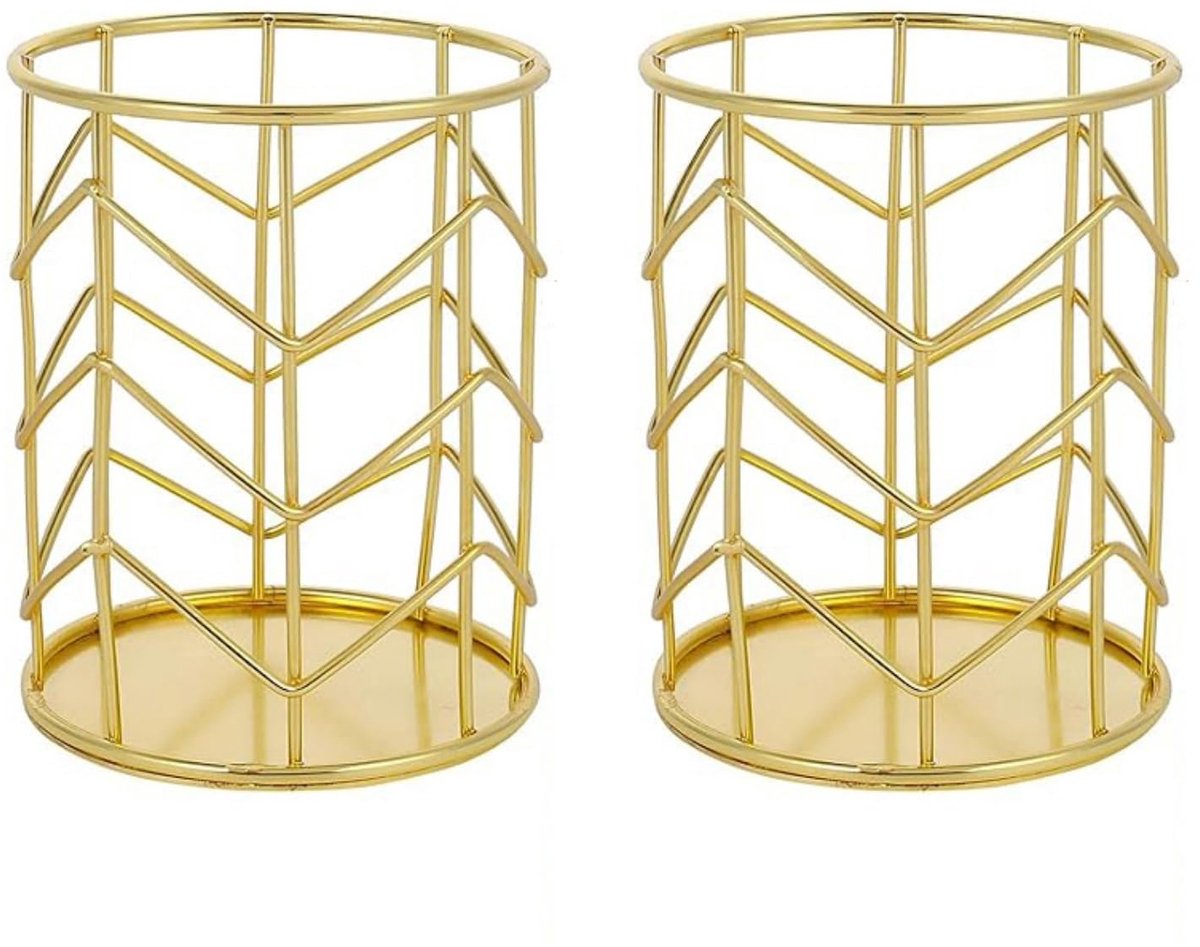 Ibenzoa® Set van twee gouden metalen pennenhouders voor bureau en thuisorganisatie
