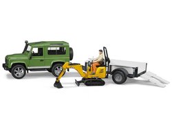 Bruder 2593 Land Rover Defender met aanhanger en JCB kraan met bestuurder