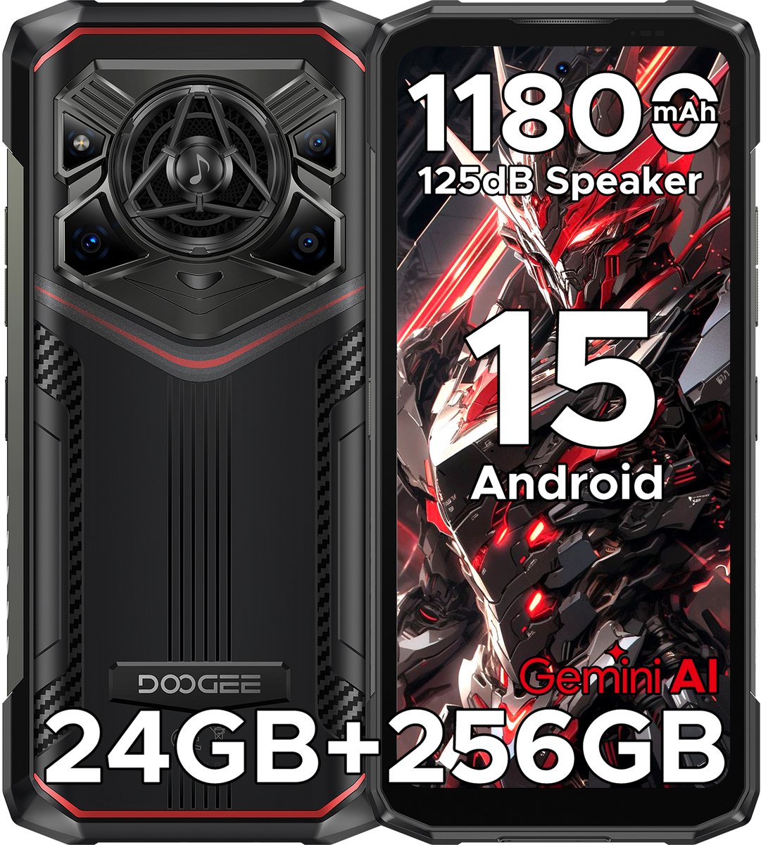 DOOGEE Blade 20 Pro - Robuuste Smartphone - Robuuste Telefoon - 24GB RAM + 256GB ROM（2TB/TF) - 11800mAh/18W - 6.6 Inth HD+ IPS+90Hz - 125dB Luidsprekers - Nachtzichtcamera - Face ID - Triple card slot - Rood