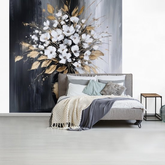 Behang - Fotobehang Bloemen - Wit - Vaas - Abstract - Breedte 240 cm x hoogte 240 cm