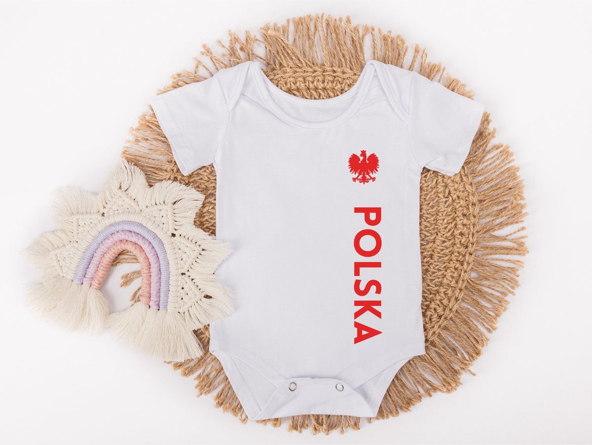 Polska - Polska - Poland - Polen ROMPER- Polska - WIT Body's & Rompers van 100% Katoen voor BABY Polen - 3 MANDEN
