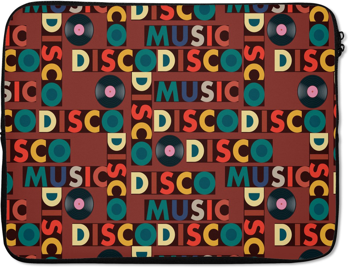 Laptophoes 15.6 inch - Bruin - Retro - Disco - Patroon - Laptop sleeve - Binnenmaat 37x26 cm - Zwarte achterkant