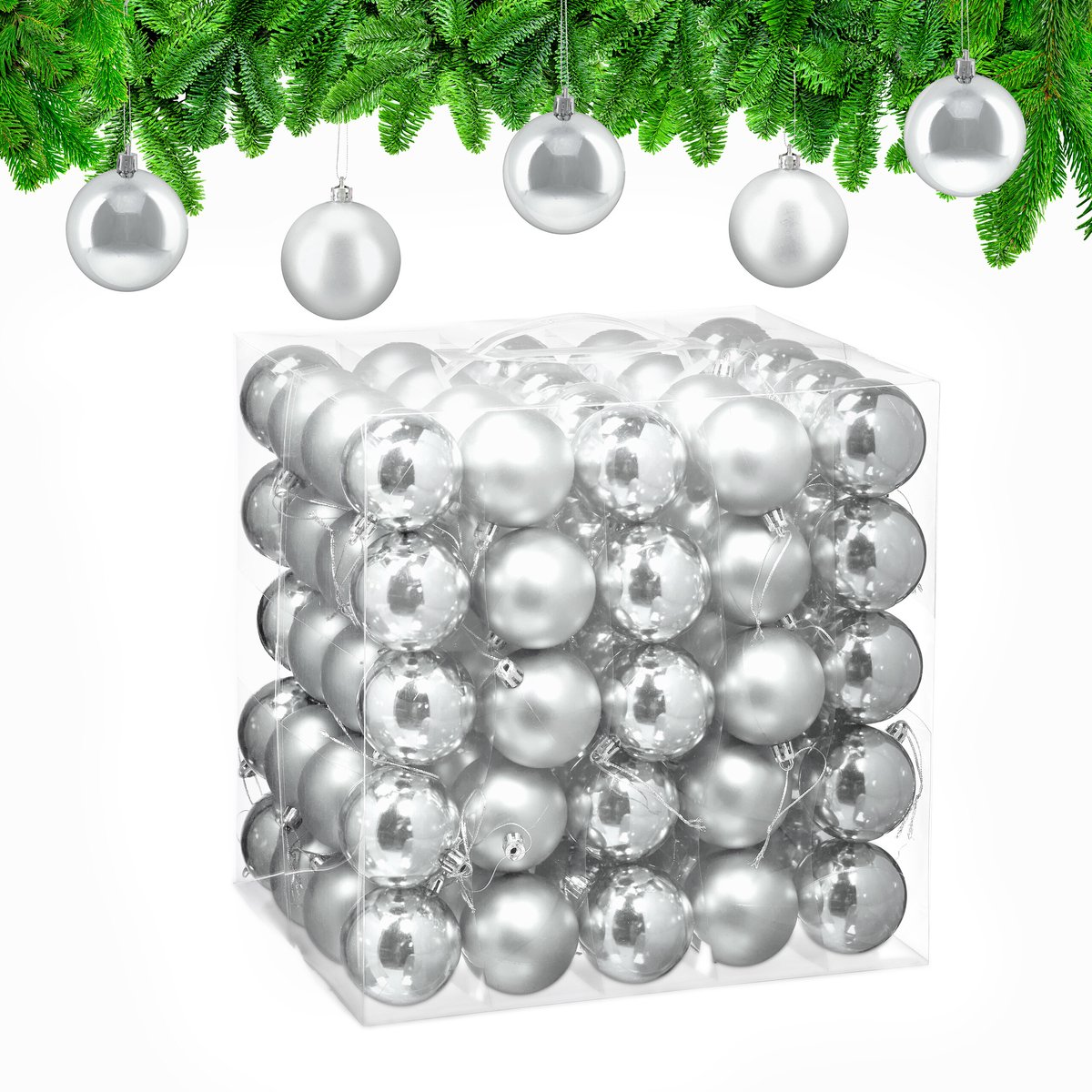 kerstballen set van 100 - Ø 6 cm - glanzend - mat - kunststof - zilver