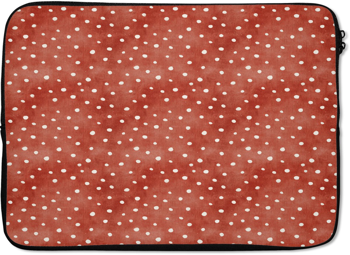 Laptophoes 14 inch - Patroon - Stippen - Rood - Wit - Laptop sleeve - Binnenmaat 33x23 cm - Zwarte achterkant