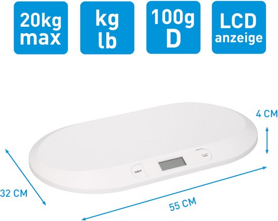 Grundig Babyweegschaal - Digitaal - 10 Gram Nauwkeurig - Max 20 Kilo - Tare-Functie - Wit