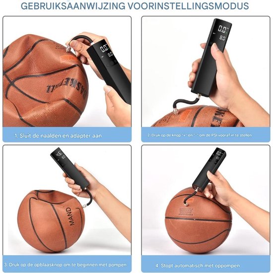 EXCITAT Luchtpomp - Elektrische ballenpomp - Slimme luchtpomp - Met nauwkeurige drukmeter - Digitaal LCD-scherm - Geschikt voor voetbal, basketbal en volleybal - Zwart van Merkloos — afbeelding 2