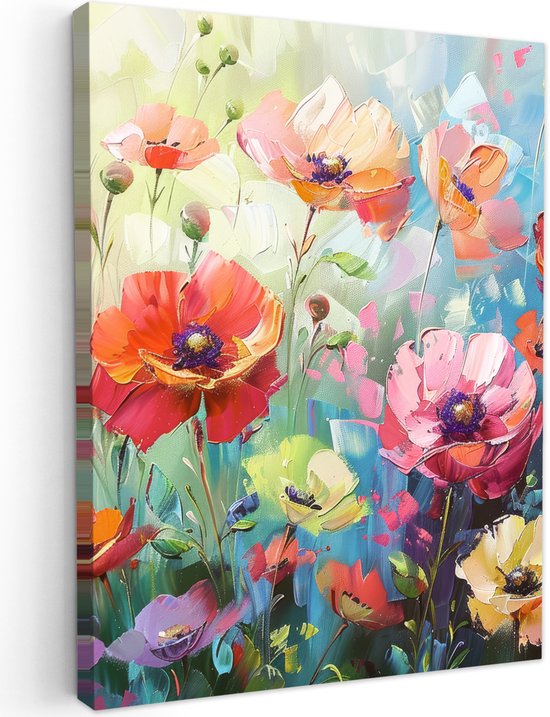 Tuinschilderij voor buiten 50x70 cm - Tuindecoratie Bloemen - Kleurrijk - Waterverf - Natuur - Zomer - Tuinposter op canvas - Tuin muurdecoratie - Buitenschilderij decoratie - Schutting wanddecoratie - Buitencanvas