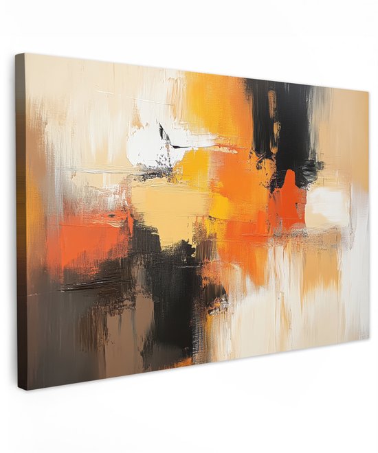 Tuinschilderij voor buiten 150x100 cm - Tuindecoratie Abstract - Modern - Verflook - Herfst kleuren - Oranje - Tuinposter op canvas - Tuin muurdecoratie - Buitenschilderij decoratie - Schutting wanddecoratie - Buitencanvas