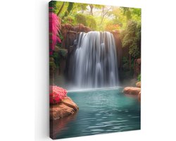 Tuinschilderij voor buiten 50x70 cm - Tuindecoratie Waterval - Natuur - Planten - Jungle - Water - Tuinposter op canvas - Tuin muurdecoratie - Buitenschilderij decoratie - Schutting wanddecoratie - Buitencanvas