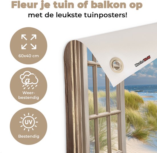 Affiche de jardin 60x40 cm - Décoration de jardin Vue - Plage - Fenêtre - Dunes - Mer - Affiche pour le jardin - Décoration extérieure - Tableau de jardin clôture - Décoration murale sur toile de jardin - Décoration murale sur toile de balcon