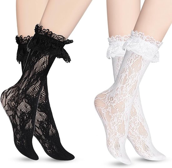 Vin Beauty Lot De 2 Paires De Chaussettes à Volants Blancs Pour Femme - Chaussettes à Volants En Coton - Chaussettes à Volants Pour Femme - Chaussettes De Princesse - Chaussettes En