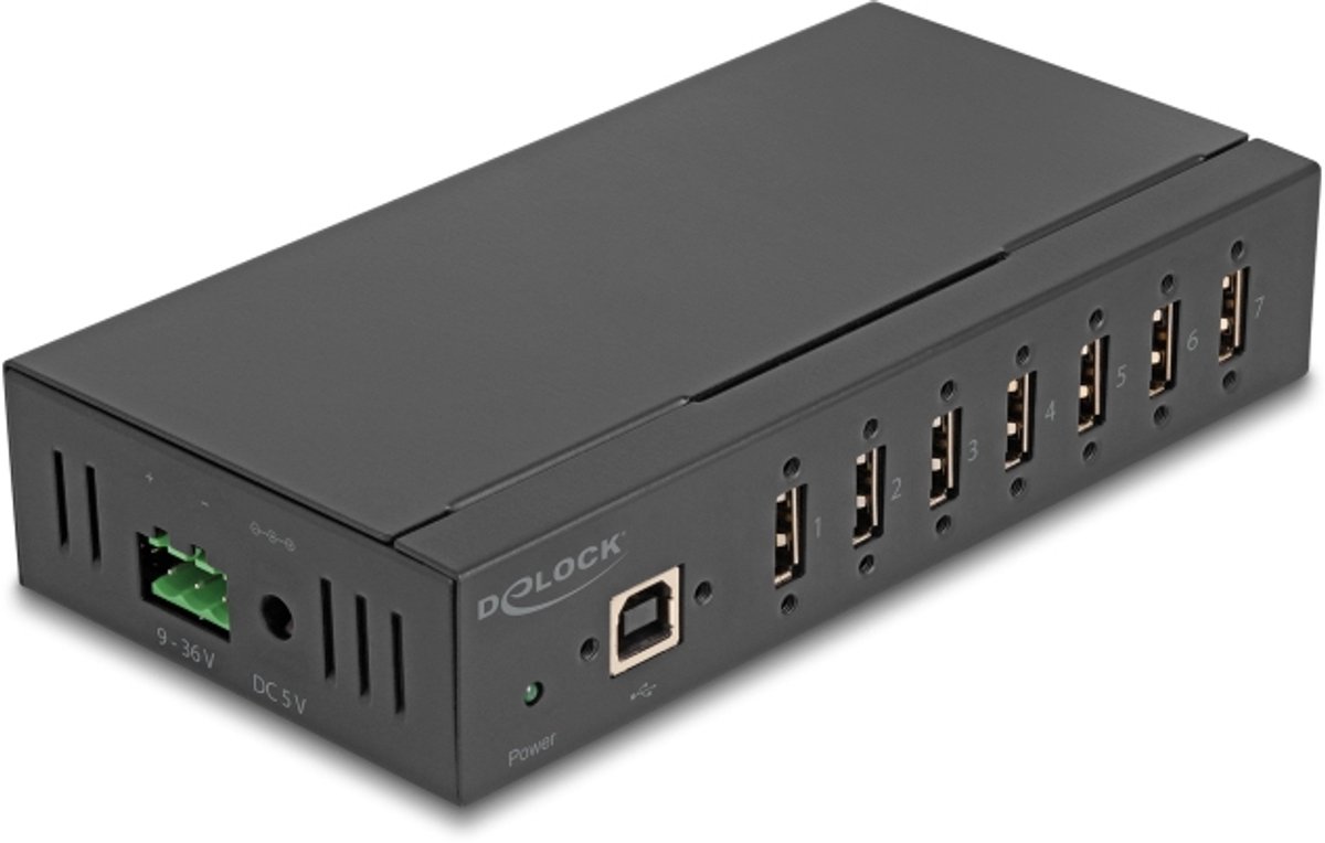Delock Industry Hub 7 x USB 2.0 Type-A with 15 kV ESD protection and DIN rail mounting