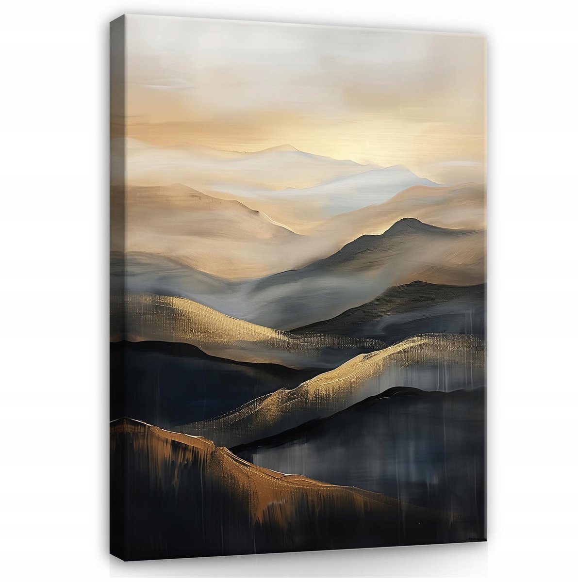 WALLARENA Canvas schilderij - 100x70 cm - abstracte kunst in goud en zwart voor slaapkamer en woonkamer multikleurig