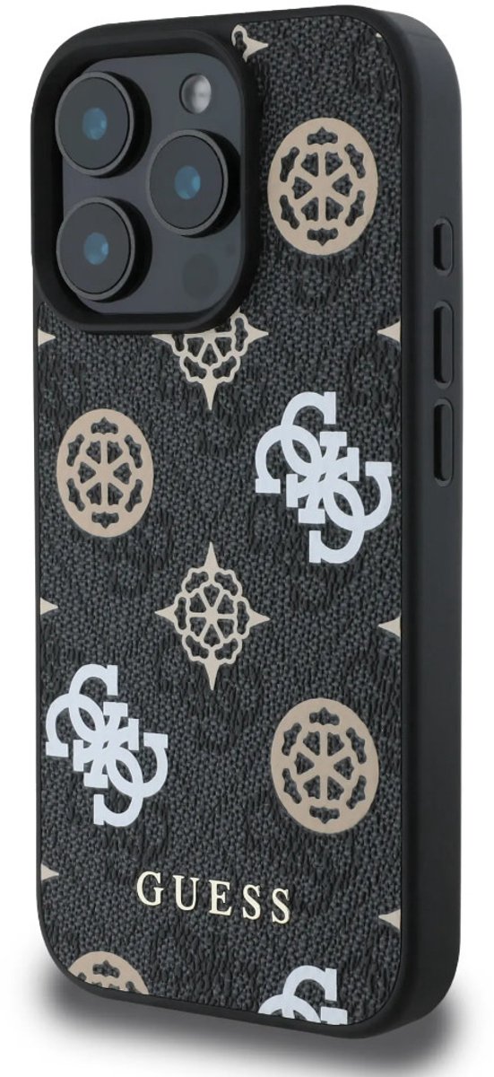 Guess iPhone 16 Pro Max Backcover hoesje - PU Leather - 4G Peony - Zwart