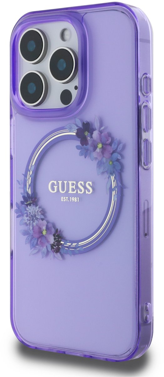 Guess GUHMP16LHFWFCU iPhone 16 Pro 6,3" paars/paars hardcase IML Flowers Wreath MagSafe