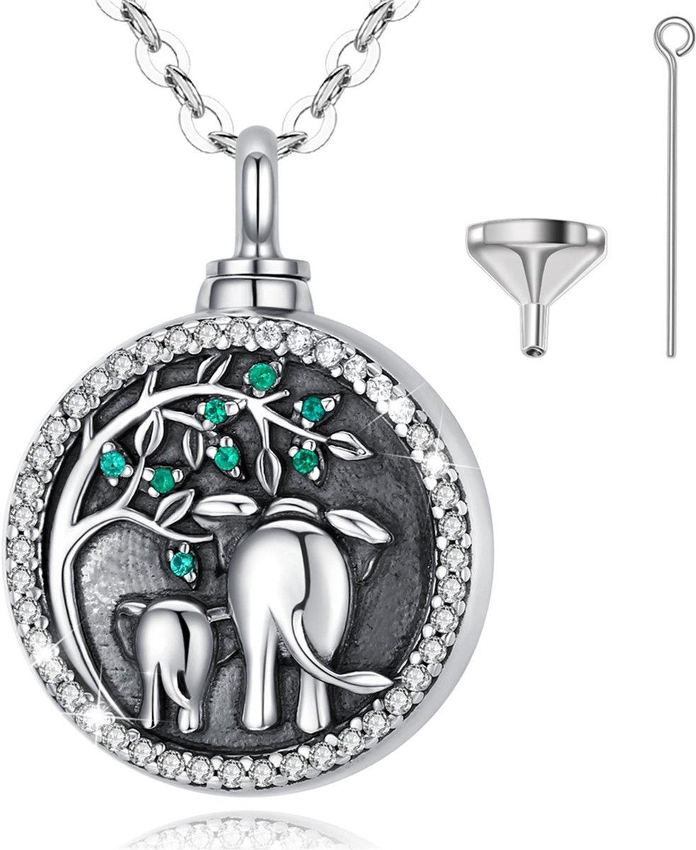 Assieraad Zilver (925) Olifant Groen & Zirkonia Stenen Met Ketting