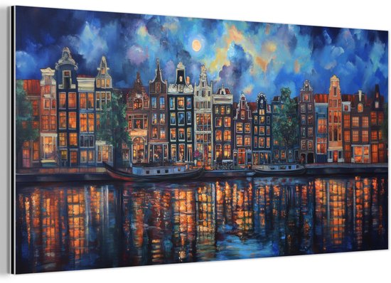 Tableau en aluminium 40x20 cm - Décoration murale métal - Canaux Amsterdam - Maisons - Ville - Coloré - Décoration murale métallique salon - Décoration industrielle - Photo sur dibond - Accessoires industriels chambre à coucher