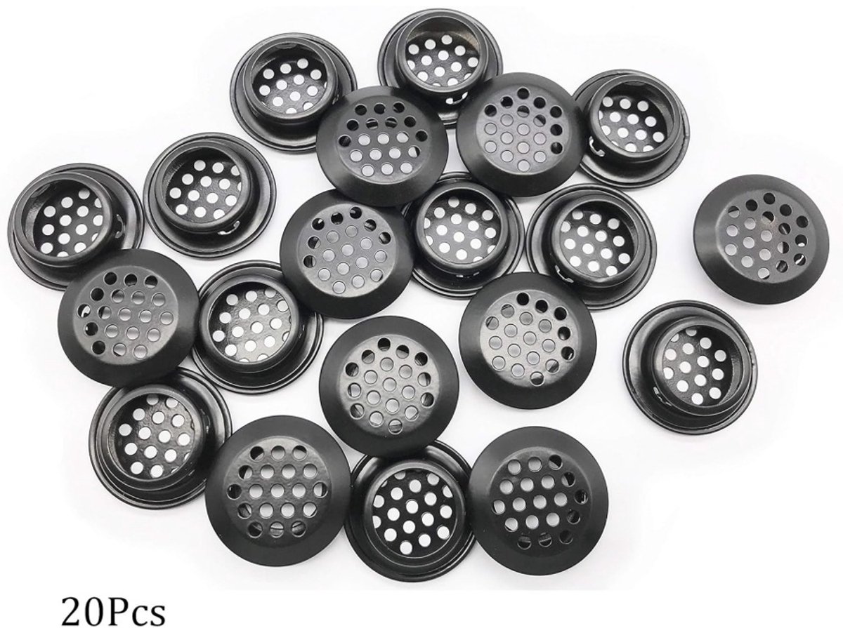 Daity 20-pack - 25 mm ronde soffit-ventilatierooster - roestvrijstalen ventilatieroosters voor kasten（Zwart）