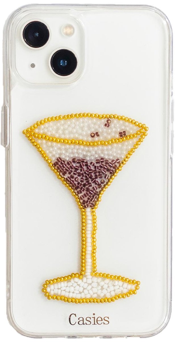 Casies Espresso Martini hoesje geschikt voor Apple iPhone 13 - handgemaakt kralen telefoonhoesje - Cocktail case - TPU
