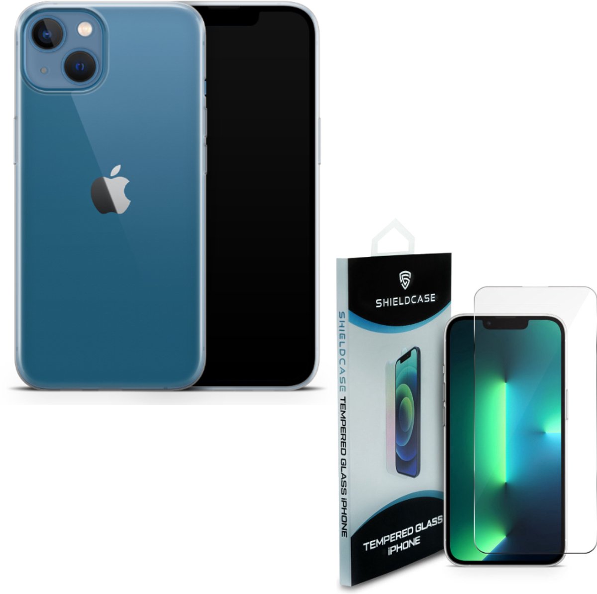 ShieldCase Ultra thin silicone case Geschikt voor iPhone 13 (transparant) - Shockproof hoesje incl. Screenprotector - Bescherming glasplaatje geschikt voor iPhone 13 - Screen protector glas - Full Cover bescherming + beschermhoes