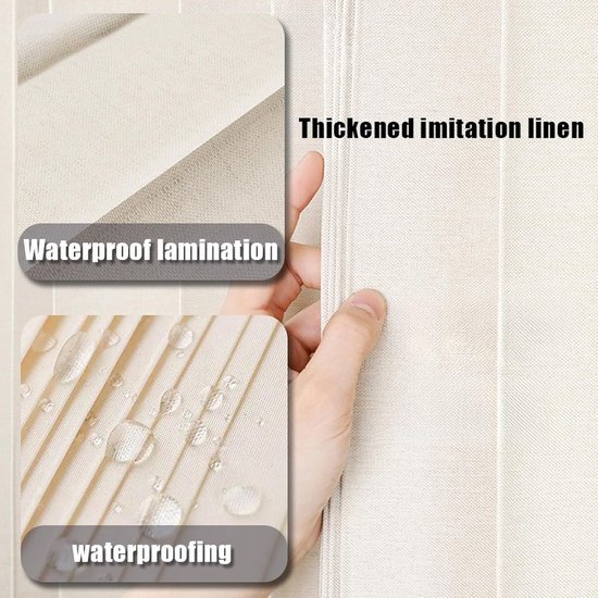 Momooda Waterdicht Opvouwbaar Zwaar Douchegordijn met Hakjes, Magnetische Streep, Spatwaterdicht, Anti-Schimmel Linnen Douchegordijn voor Badkamer, Beige, 150x200cm
