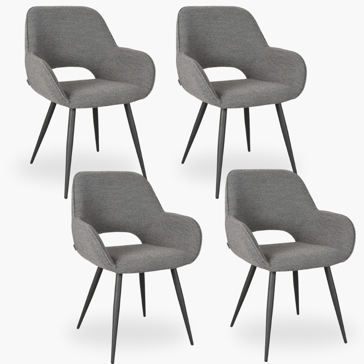 4x Eetkamerstoel Jenna - Grijs Boucle - Set van 4 - Grijs - Met Armleuning